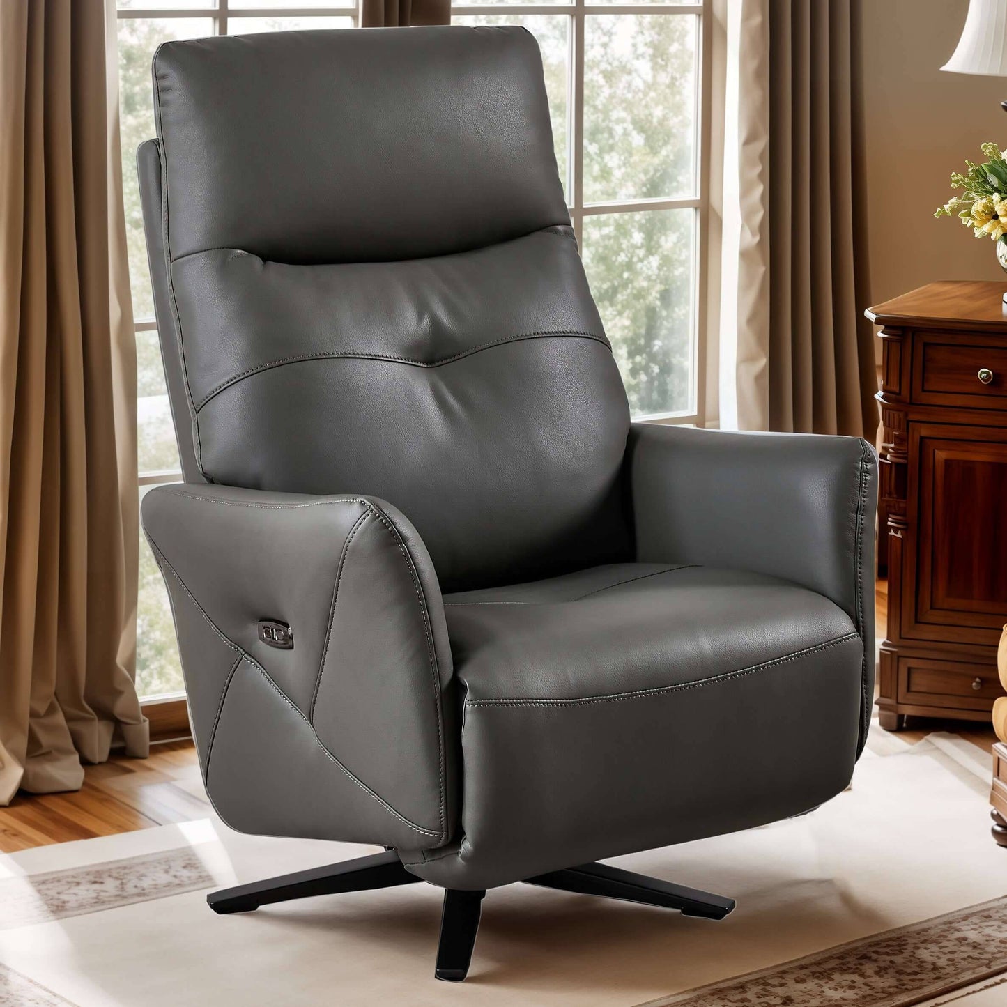 PUG258Y Power Zero Gravity Recliner Chair with Adjustable Headrest,360° Swivel USB Charge Port, Leather - Gray 