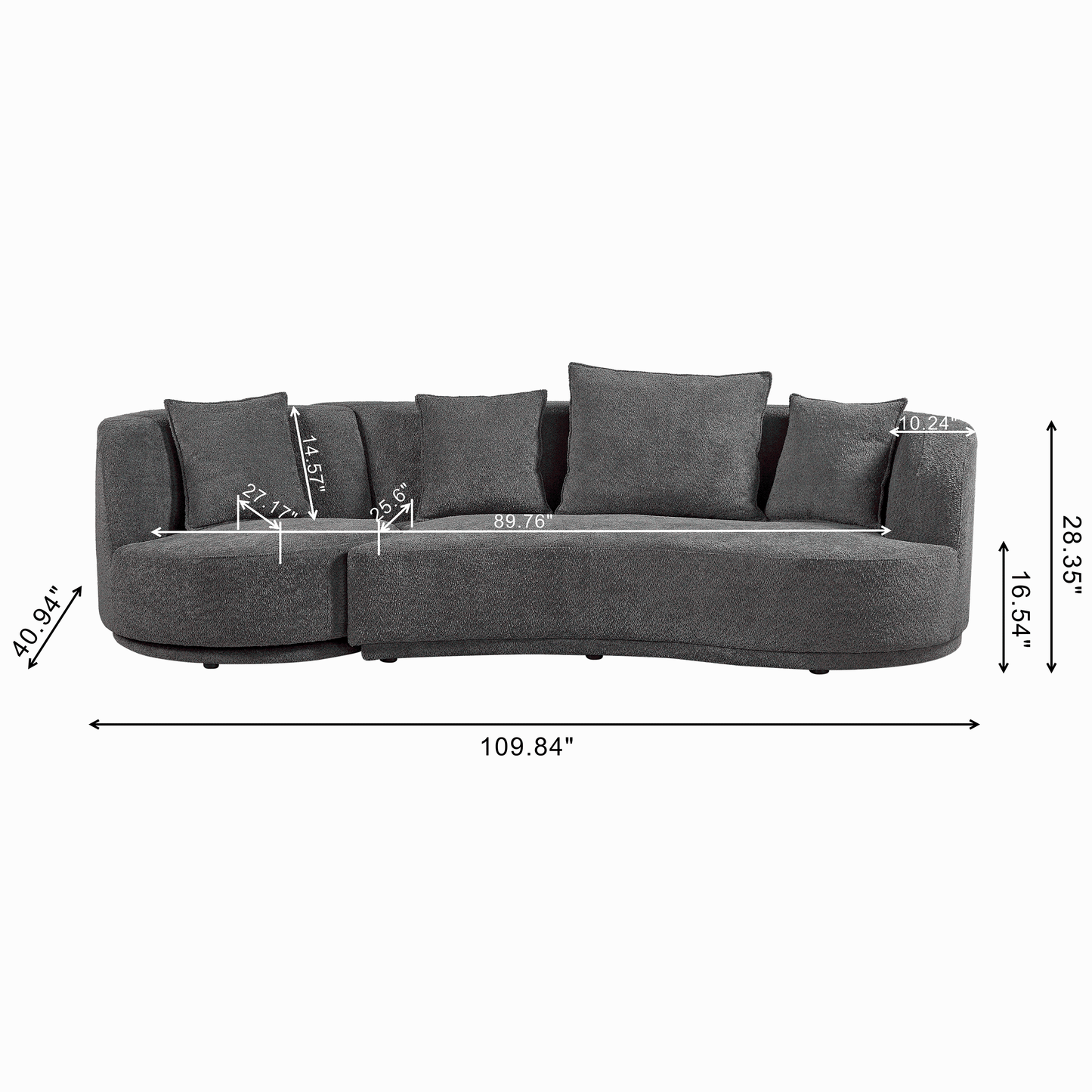 PUG258Y Sectional Sofa Couch with Luxury Teddy Fleece ,3 Seater , Armchair Swivel 360 Degree - Grey