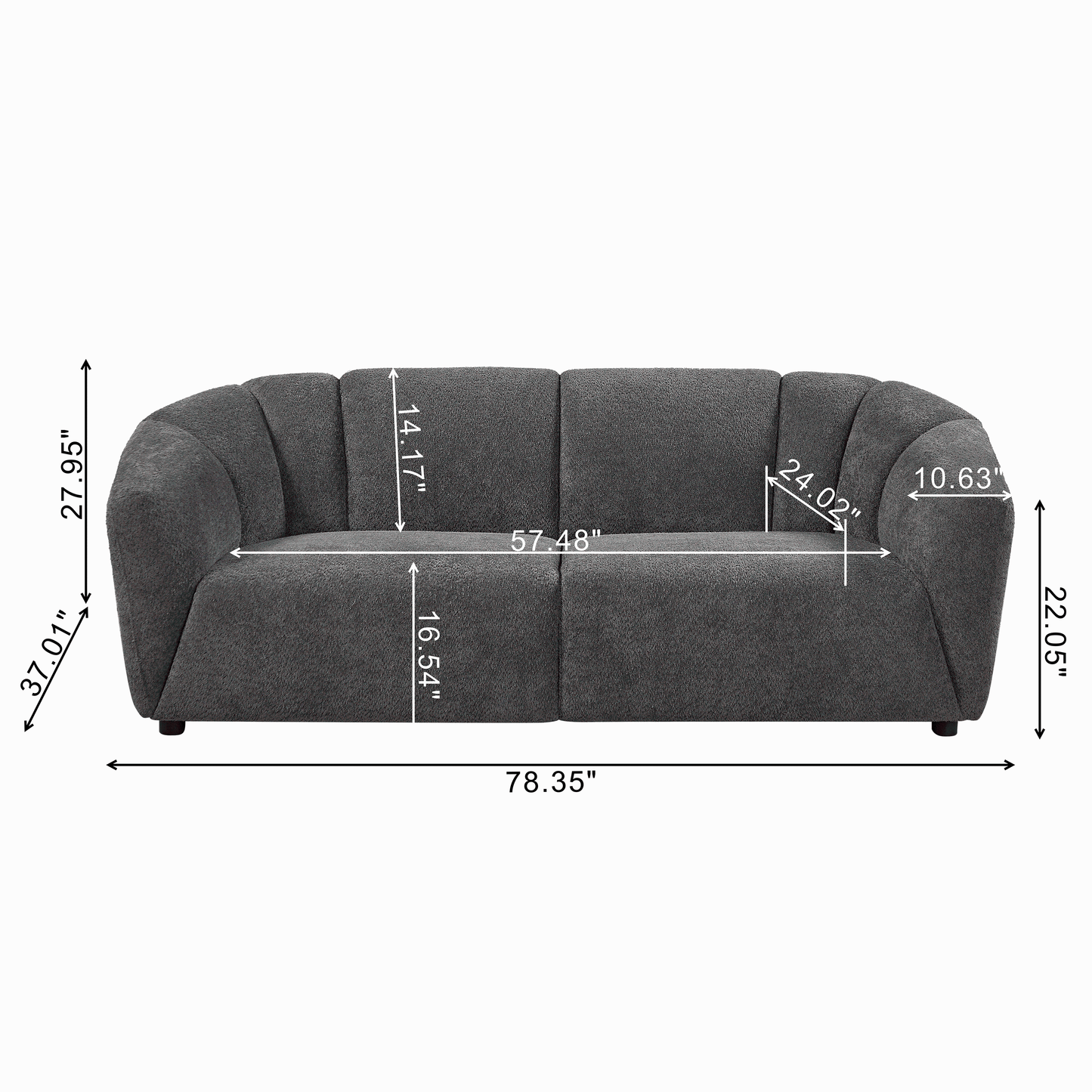 9988 Sofa , 3 Seater Sofa with 2 Pillows, Comfy Couch for Living Room, Dorm, Office, Apartment, Breathable Fabric - Grey