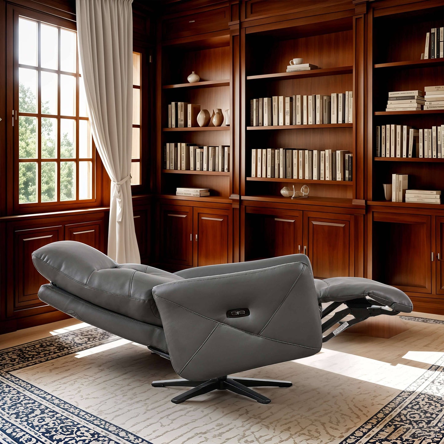 PUG258Y Power Zero Gravity Recliner Chair with Adjustable Headrest,360° Swivel USB Charge Port, Leather - Gray 