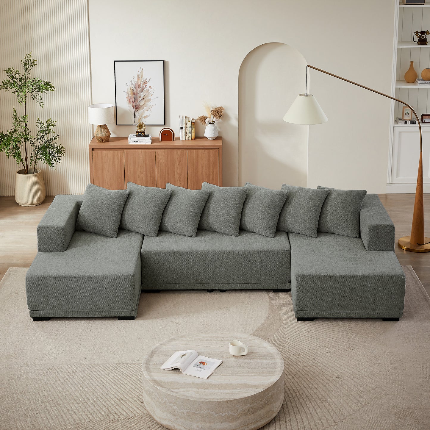 Sectional Modular Sofa Couch Bed PUG258Y: 128" Boneless 6 Seater Sectional Cloud Couch Convertible Modern Sofa Couch Bed for Living Bed Room, Office, Apartment (XL - U Shaped Couch, Gray)