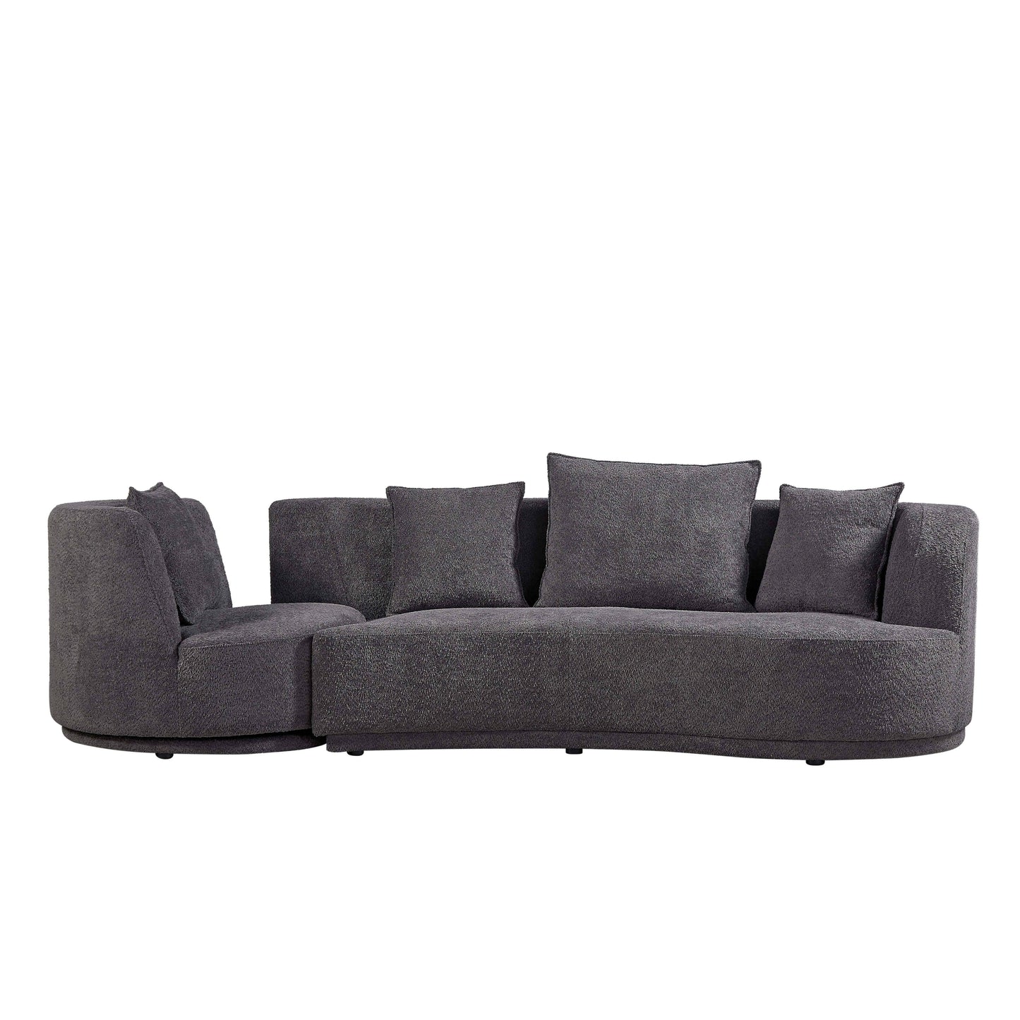 PUG258Y Sectional Sofa Couch with Luxury Teddy Fleece ,3 Seater , Armchair Swivel 360 Degree - Grey