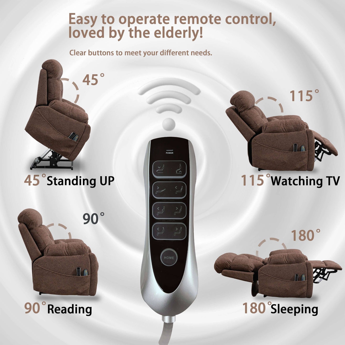 PUG258Y 9689Pro Lay Flat Lift Recliner with Heat&Massage for Seniors, Hidden Cup Holders - Nut Brown