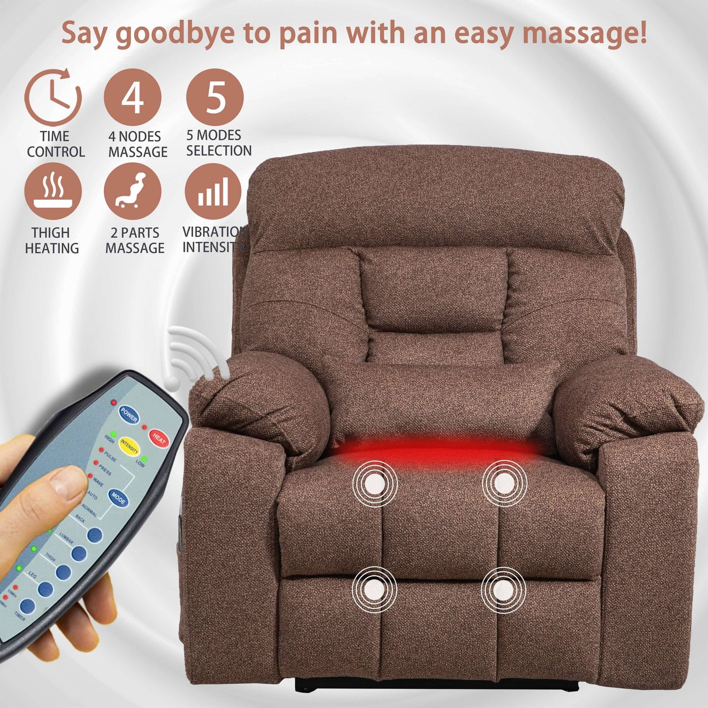 PUG258Y 9689Pro Lay Flat Lift Recliner with Heat&Massage for Seniors, Hidden Cup Holders - Nut Brown
