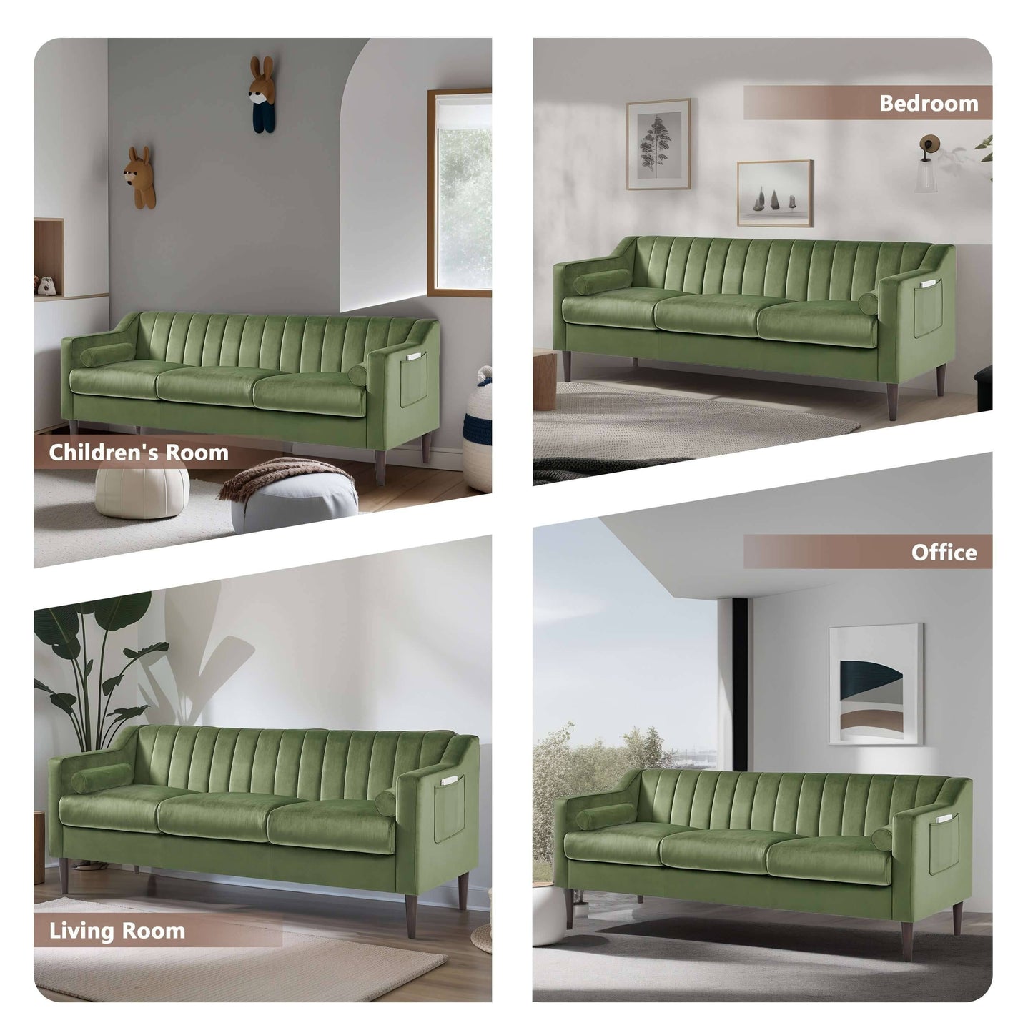 Loveseat Modern Sofa Couch: Mid-Century Sofa with Extra Deep Seats,79 Inch 3 Seater Comfy Sofa Couch for Living Room Apartment Lounge and Office, Dual Pillows, Leathaire Fabric - Large Green