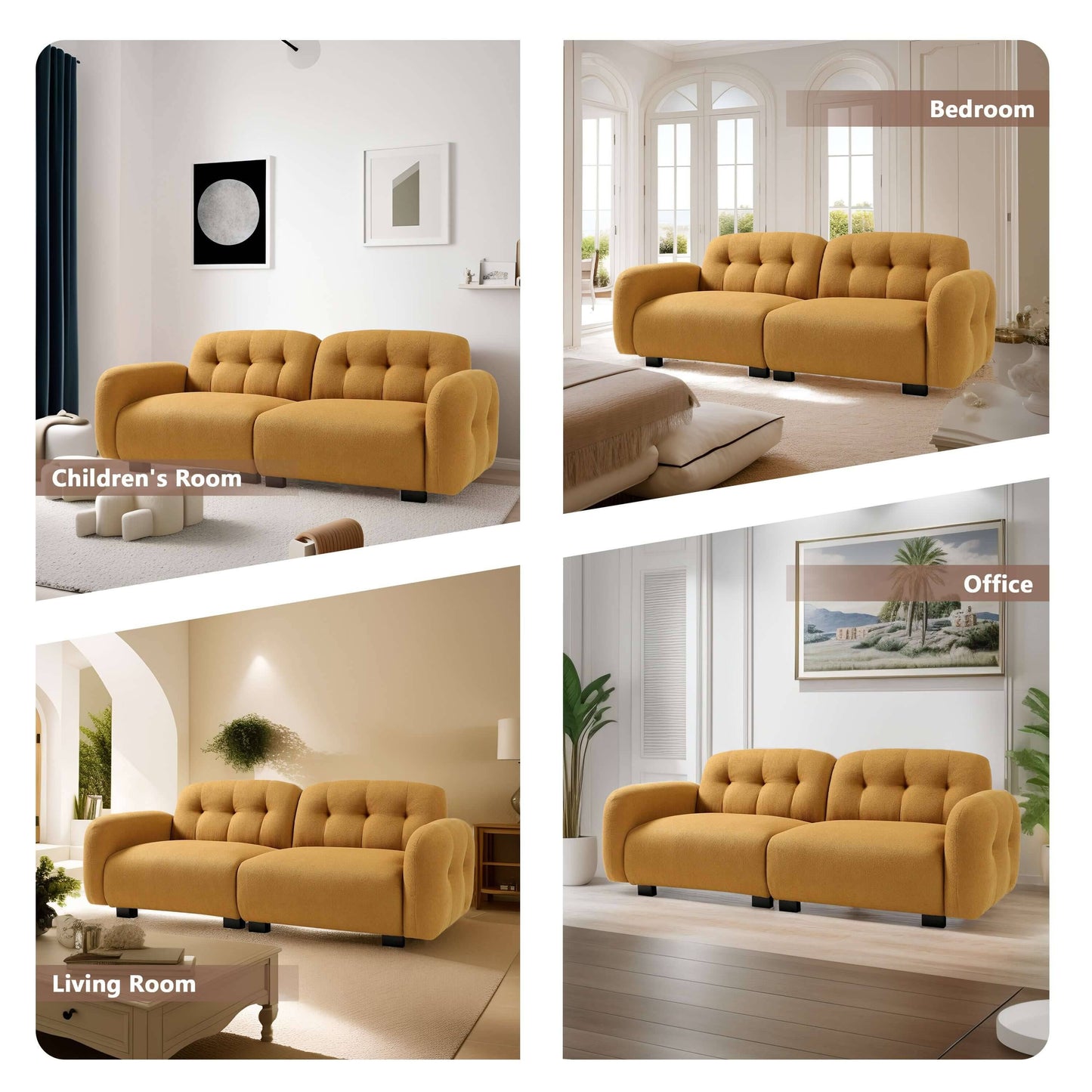 Loveseat Modern Sofa Couch: Mid-Century Sofa with Extra Deep Seats,81 Inch 2 Seater Sofa Couch for Living Room Apartment Lounge and Office, Dual Pillows, Teddy - Large COGNAC