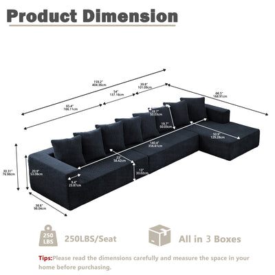 Sectional Modular Sofa Couch Bed PUG258Y: 159" Boneless 7 Seater Sectional Cloud Couch Convertible Modern Sofa Couch Bed for Living Bed Room, Office, Apartment (XXL - L Shaped Couch, Navy Blue)