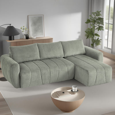 Convertible Modular Sectional Couch: 105 inches Reversible Modern Sofa Bed with Storage Seat, L Shaped 3 Seater Comfy Sofa Couch for Living Room Apartment Lounge Office, 3 Pillows, Corduroy - Grey