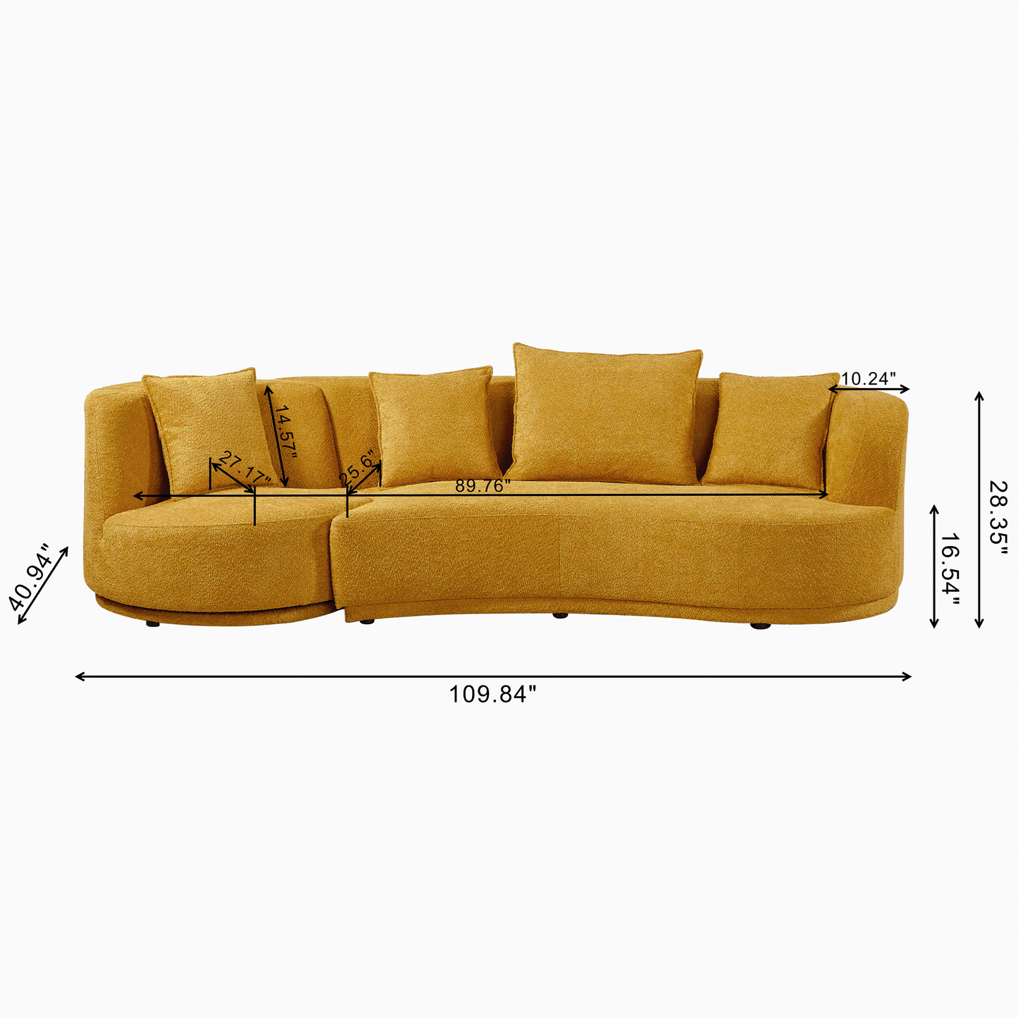 PUG258Y Sectional Sofa Couch with Luxury Teddy Fleece ,3 Seater , Armchair Swivel 360 Degree - Yellow