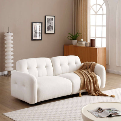 Loveseat Modern Sofa Couch: Mid-Century Sofa with Extra Deep Seats,81 Inch 2 Seater Sofa Couch for Living Room Apartment Lounge and Office, Dual Pillows, Teddy - Large Beige