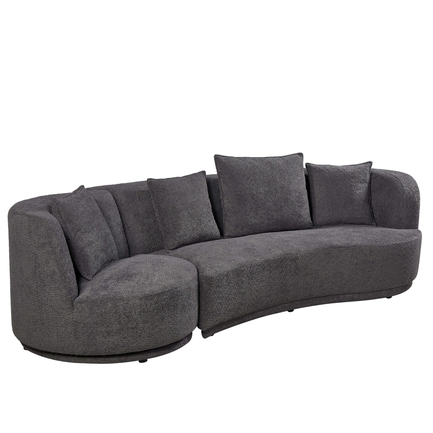 PUG258Y Sectional Sofa Couch with Luxury Teddy Fleece ,3 Seater , Armchair Swivel 360 Degree - Grey
