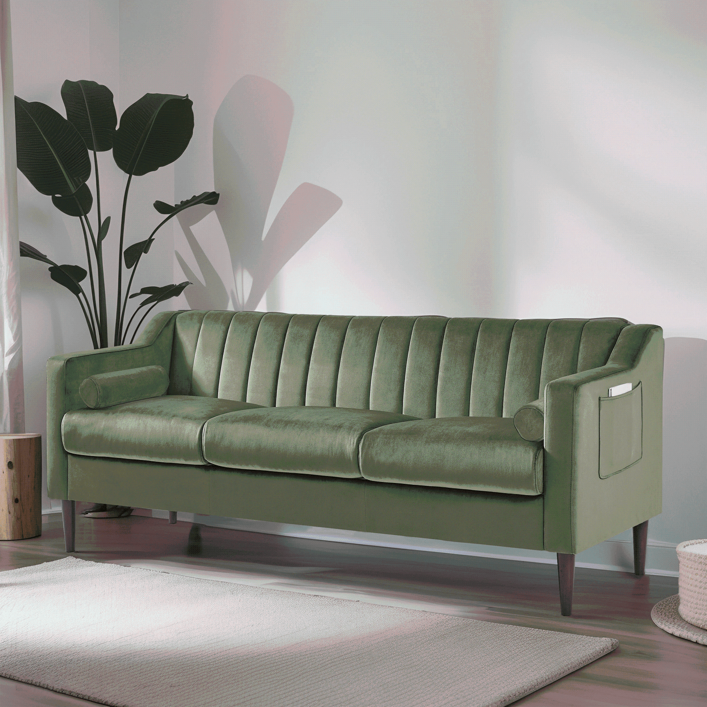 Loveseat Modern Sofa Couch: Mid-Century Sofa with Extra Deep Seats,79 Inch 3 Seater Comfy Sofa Couch for Living Room Apartment Lounge and Office, Dual Pillows, Leathaire Fabric - Large Green