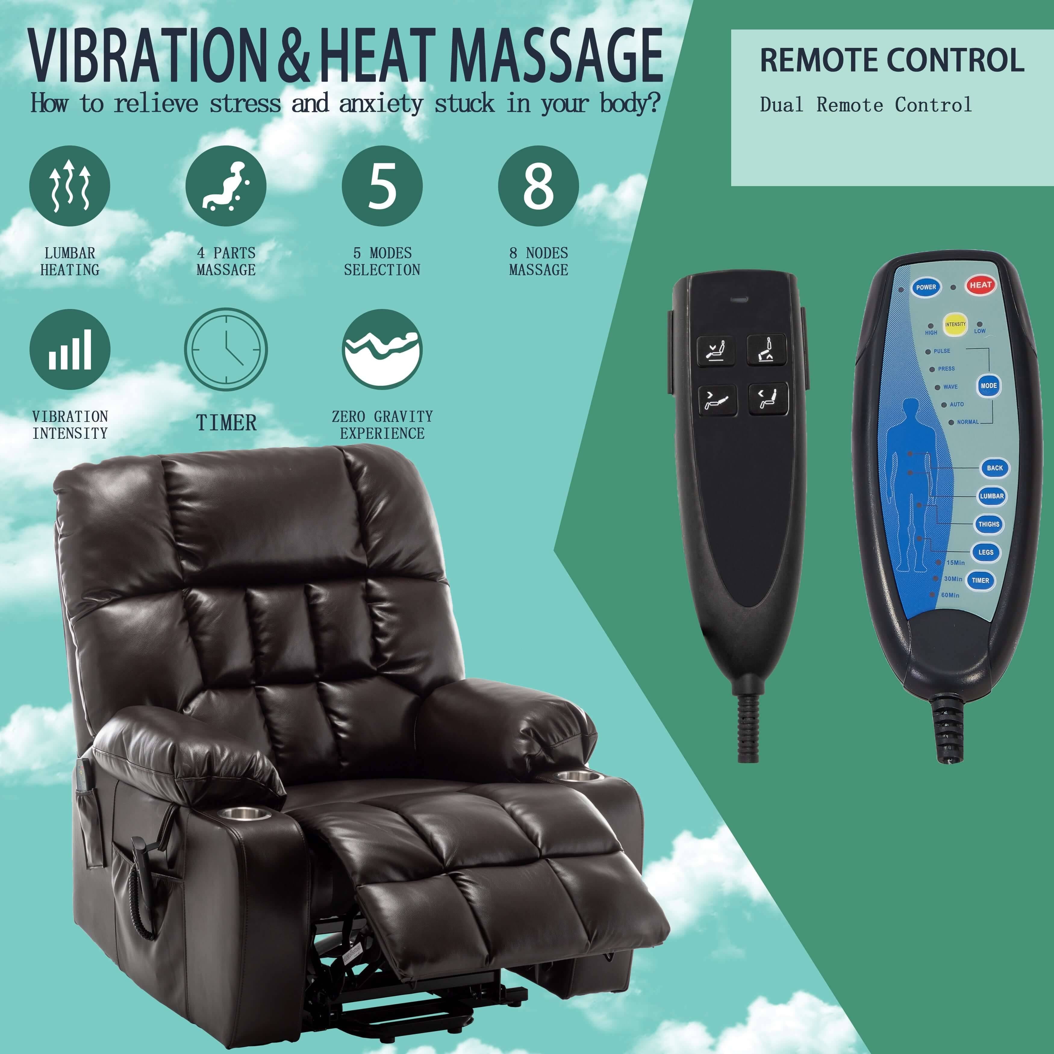 Esright Power Lift Recliner Chair For Elderly With Heat & Vibration Massage - USB & Cup Holders