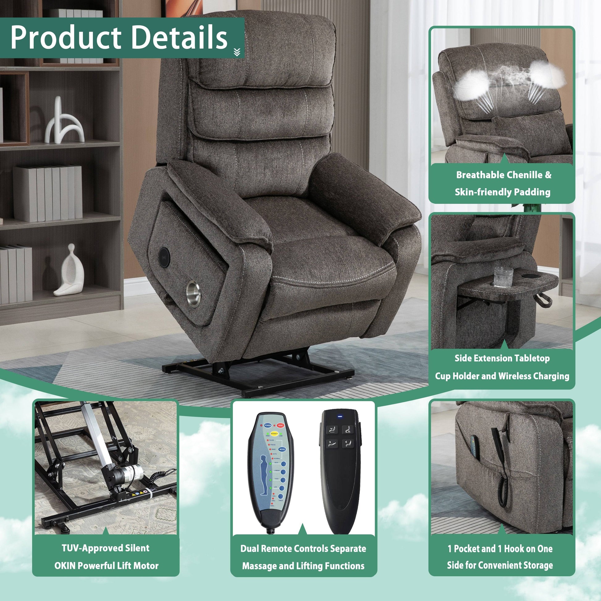 Big Tall Lift Chair with Heat Massage PUG258Y 9387Plus