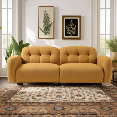 Loveseat Modern Sofa Couch: Mid-Century Sofa with Extra Deep Seats,81 Inch 2 Seater Sofa Couch for Living Room Apartment Lounge and Office, Dual Pillows, Teddy - Large COGNAC