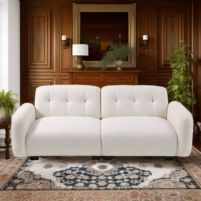 Loveseat Modern Sofa Couch: Mid-Century Sofa with Extra Deep Seats,81 Inch 2 Seater Sofa Couch for Living Room Apartment Lounge and Office, Dual Pillows, Teddy - Large Beige